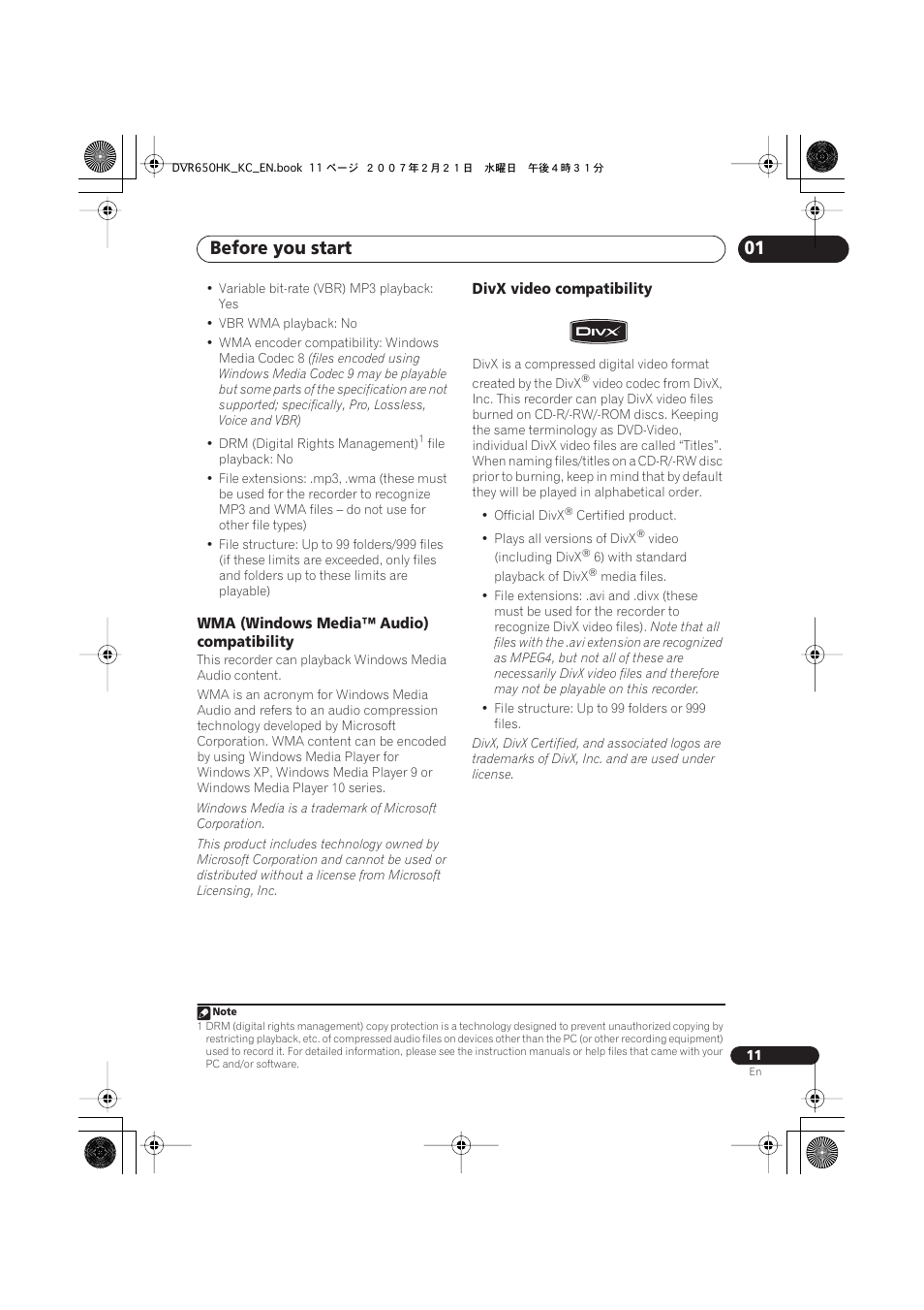 Before you start | Pioneer DVR-650H-K User Manual | Page 11 / 130