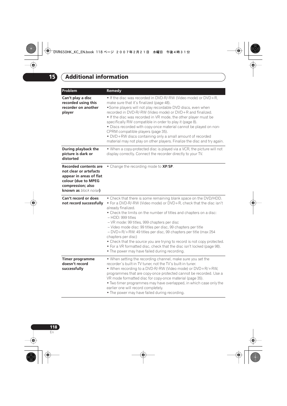 Additional information 15 | Pioneer DVR-650H-K User Manual | Page 118 / 130