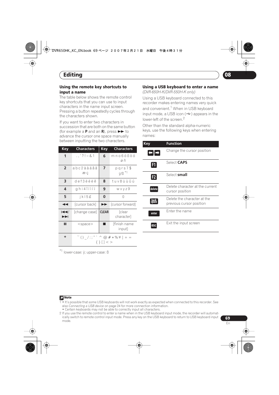 Editing, F1 f2 | Pioneer DVR-650H-K User Manual | Page 69 / 130