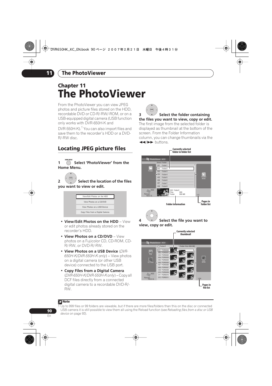 11 the photoviewer, Locating jpeg picture files, The photoviewer | The photoviewer 11, Chapter 11 | Pioneer DVR-650H-K User Manual | Page 90 / 130