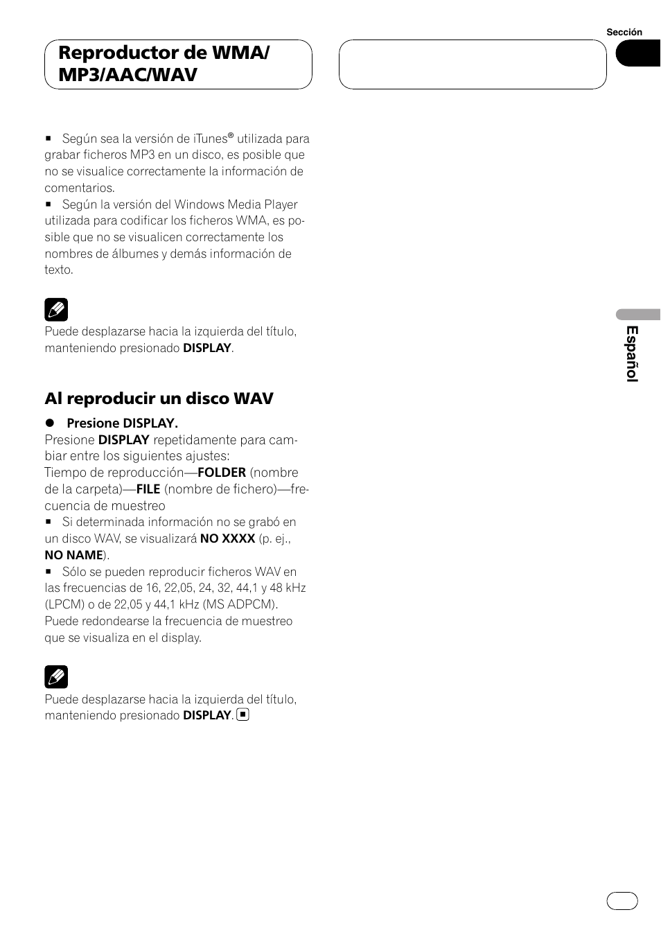 Al reproducir un disco wav 109, Reproductor de wma/ mp3/aac/wav, Al reproducir un disco wav | Pioneer DEH-P3900MP User Manual | Page 109 / 132