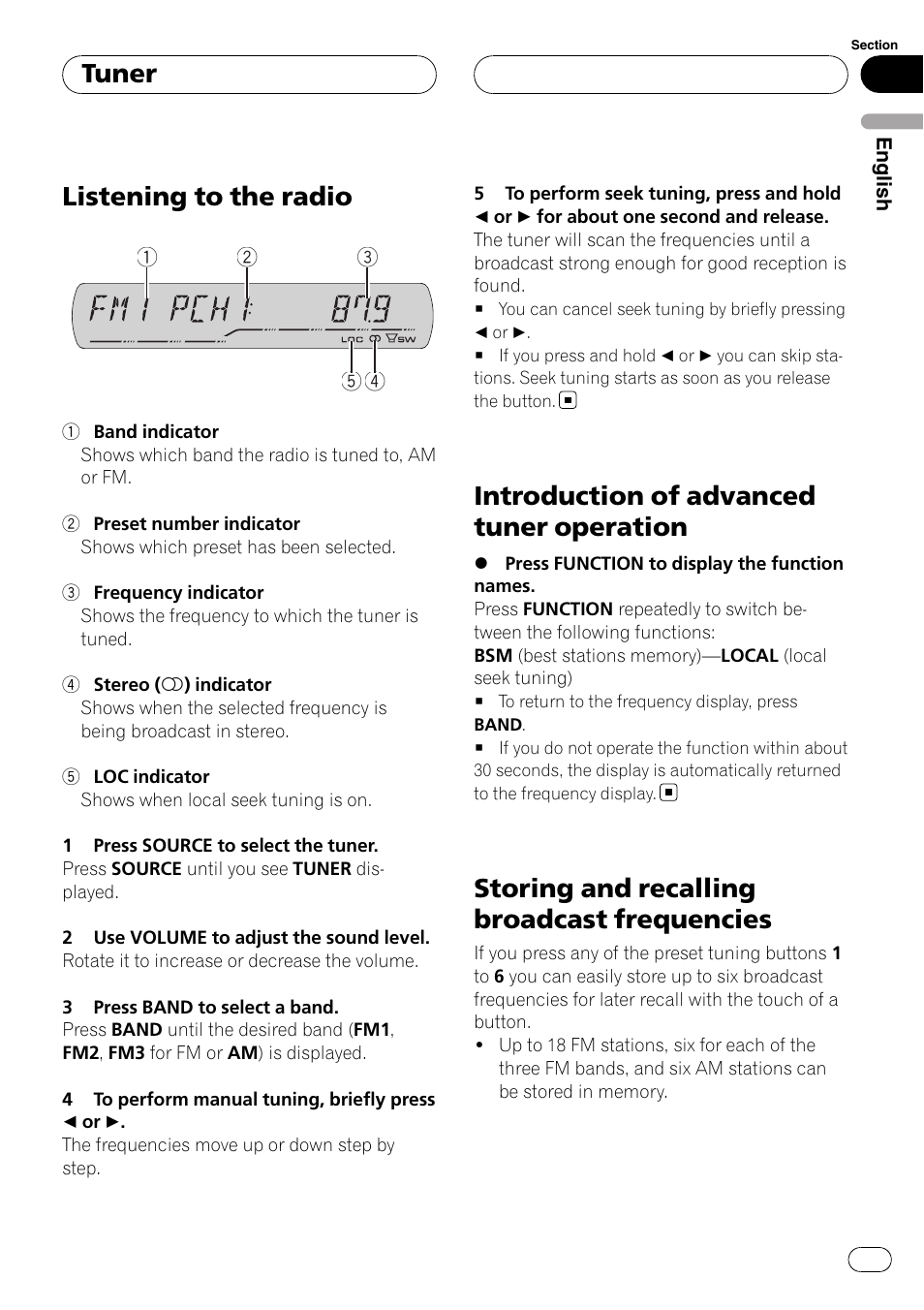 Tuner listening to the radio, Introduction of advanced tuner, Operation | Storing and recalling broadcast, Frequencies, Listening to the radio, Introduction of advanced tuner operation, Storing and recalling broadcast frequencies, Tuner | Pioneer DEH-P3900MP User Manual | Page 11 / 132