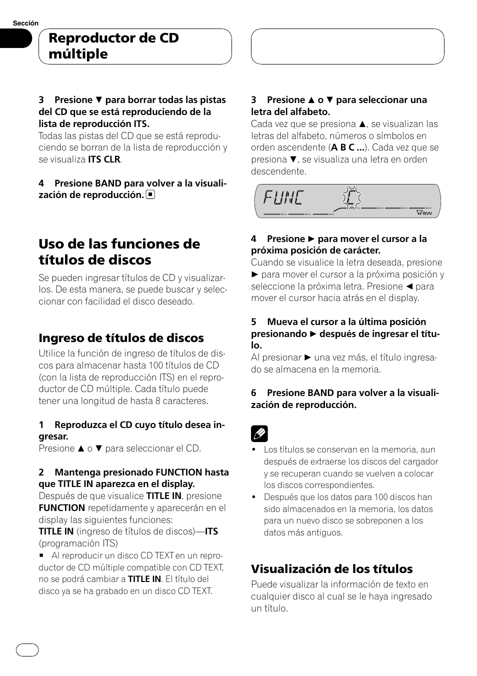 Uso de las funciones de títulos de, Discos, Ingreso de títulos de discos 114 | Visualización de los títulos 114, Uso de las funciones de títulos de discos, Reproductor de cd múltiple, Ingreso de títulos de discos, Visualización de los títulos | Pioneer DEH-P3900MP User Manual | Page 114 / 132