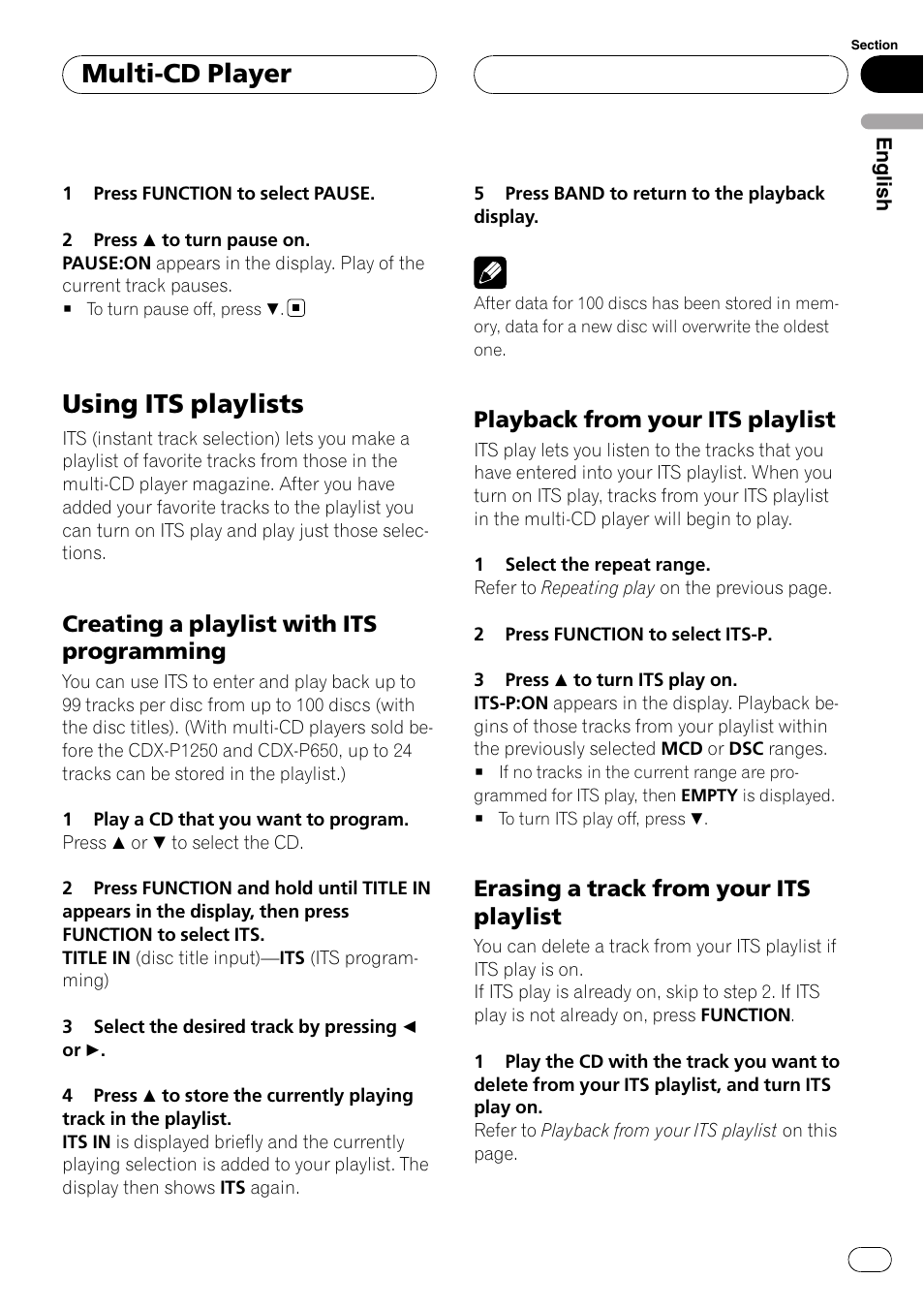 Using its playlists, Creating a playlist with its, Programming | Playback from your its playlist 23, Erasing a track from your its, Playlist, Multi-cd player, Creating a playlist with its programming, Playback from your its playlist, Erasing a track from your its playlist | Pioneer DEH-P3900MP User Manual | Page 23 / 132