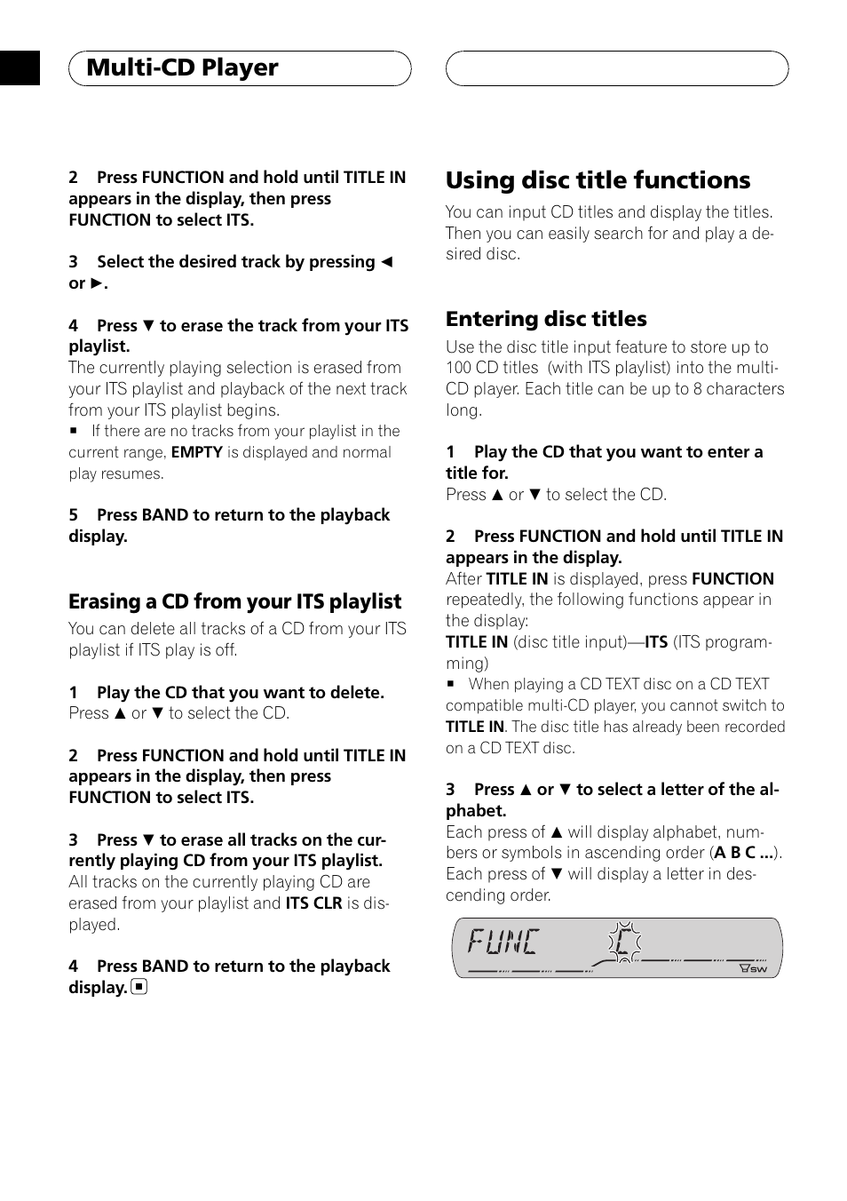 Erasing a cd from your its playlist 24, Using disc title functions, Entering disc titles 24 | Multi-cd player, Erasing a cd from your its playlist, Entering disc titles | Pioneer DEH-P3900MP User Manual | Page 24 / 132