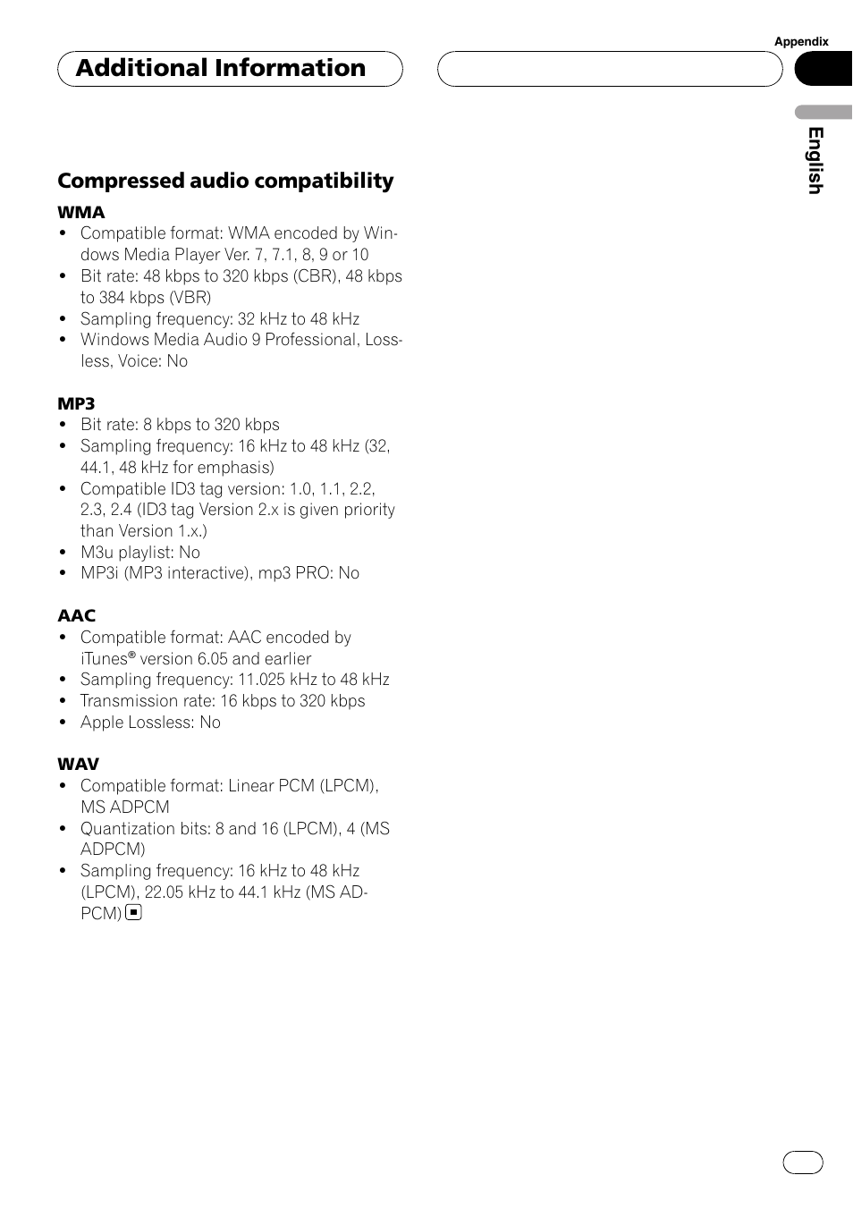 Compressed audio compatibility 41, Additional information, Compressed audio compatibility | Pioneer DEH-P3900MP User Manual | Page 41 / 132