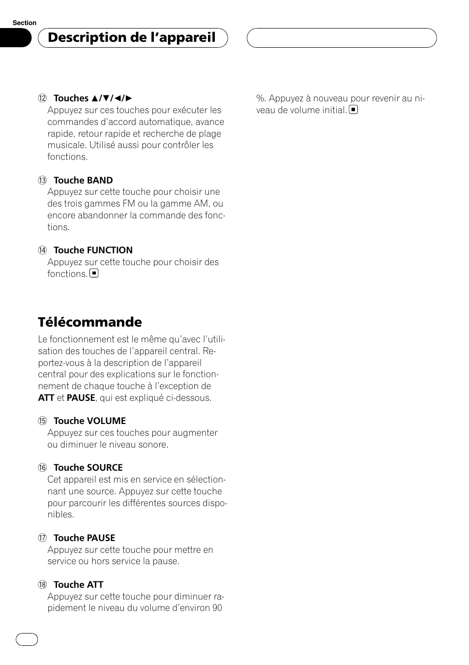 Télécommande, Description de l ’appareil | Pioneer DEH-P3900MP User Manual | Page 52 / 132