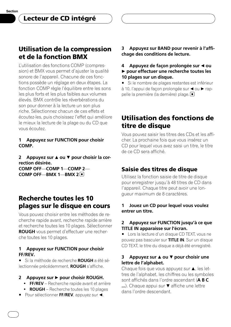 Utilisation de la compression et de la, Fonction bmx, Recherche toutes les 10 plages sur le disque | En cours, Utilisation des fonctions de titre de, Disque, Saisie des titres de disque 58, Utilisation des fonctions de titre de disque, Lecteur de cd intégré, Saisie des titres de disque | Pioneer DEH-P3900MP User Manual | Page 58 / 132