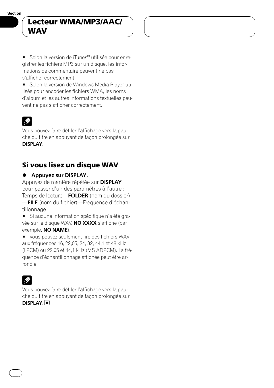 Lecteur wma/mp3/aac/ wav, Si vous lisez un disque wav | Pioneer DEH-P3900MP User Manual | Page 64 / 132