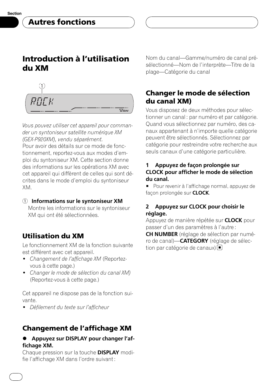 Introduction à l, Utilisation du xm 82, Changement de l’affichage xm 82 | Changer le mode de sélection du canal, Introduction à l ’utilisation du xm, Autres fonctions | Pioneer DEH-P3900MP User Manual | Page 82 / 132
