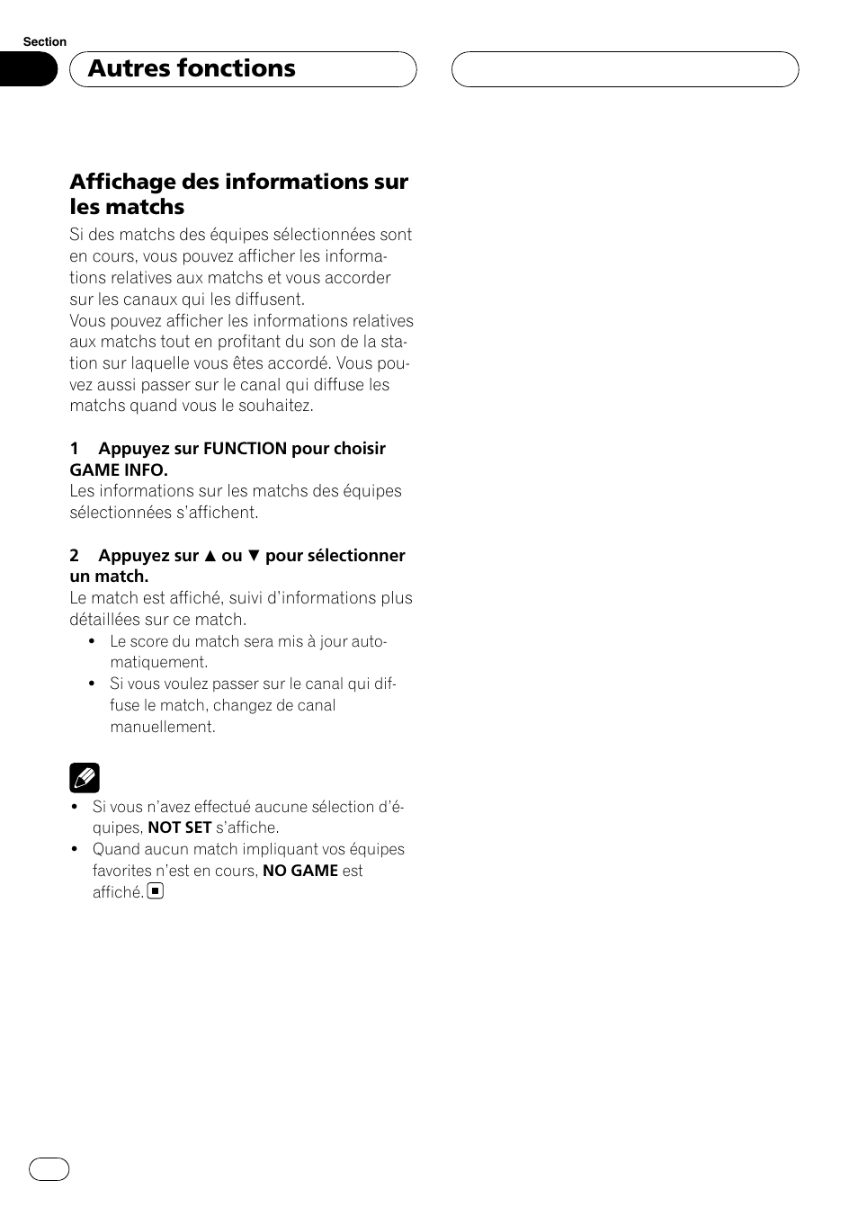 Affichage des informations sur les, Matchs, Affichage des informations sur les matchs | Autres fonctions | Pioneer DEH-P3900MP User Manual | Page 84 / 132