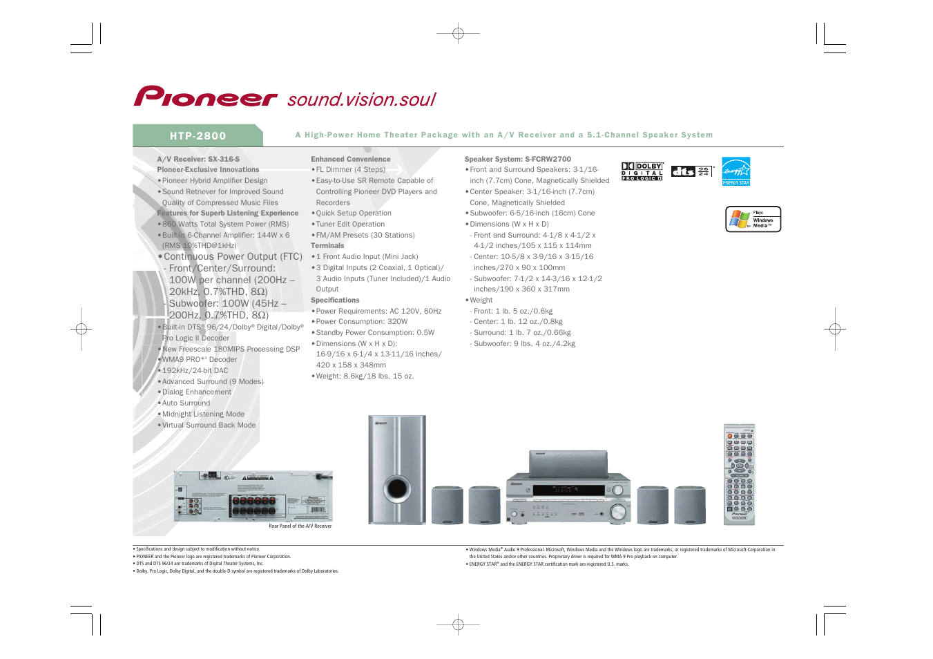 Pioneer HTP-2800 User Manual | 1 page