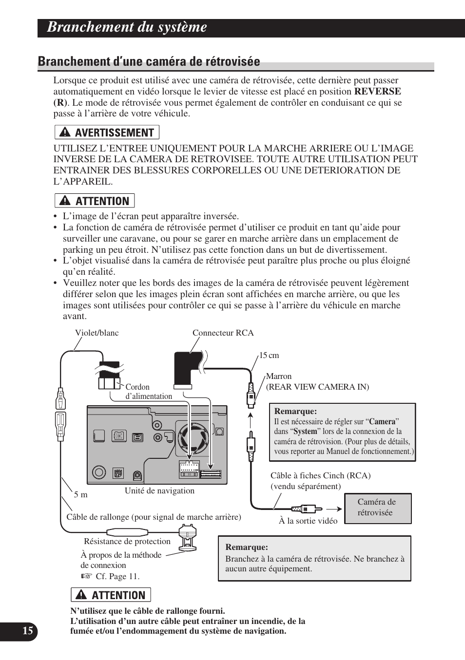 Branchement d’une caméra de rétrovisée, Branchement du système | Pioneer AVIC-D3 User Manual | Page 100 / 169