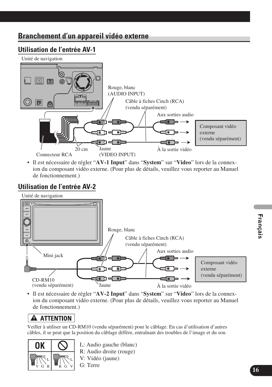 Branchement d’un appareil vidéo externe, Utilisation de l’entrée av-1, Utilisation de l’entrée av-2 | Pioneer AVIC-D3 User Manual | Page 101 / 169
