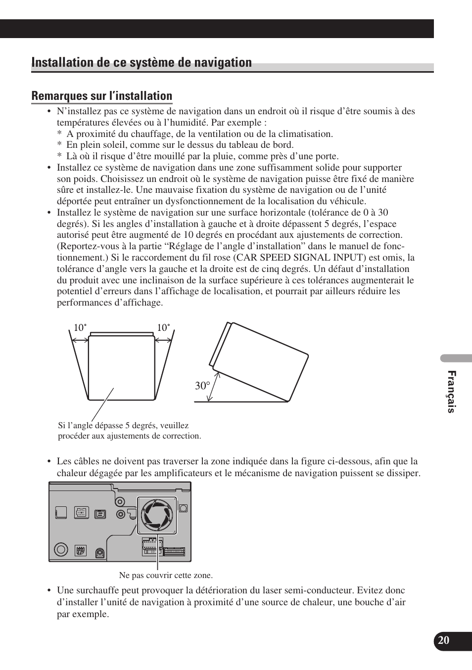 Installation de ce système de navigation, Remarques sur l’installation | Pioneer AVIC-D3 User Manual | Page 105 / 169
