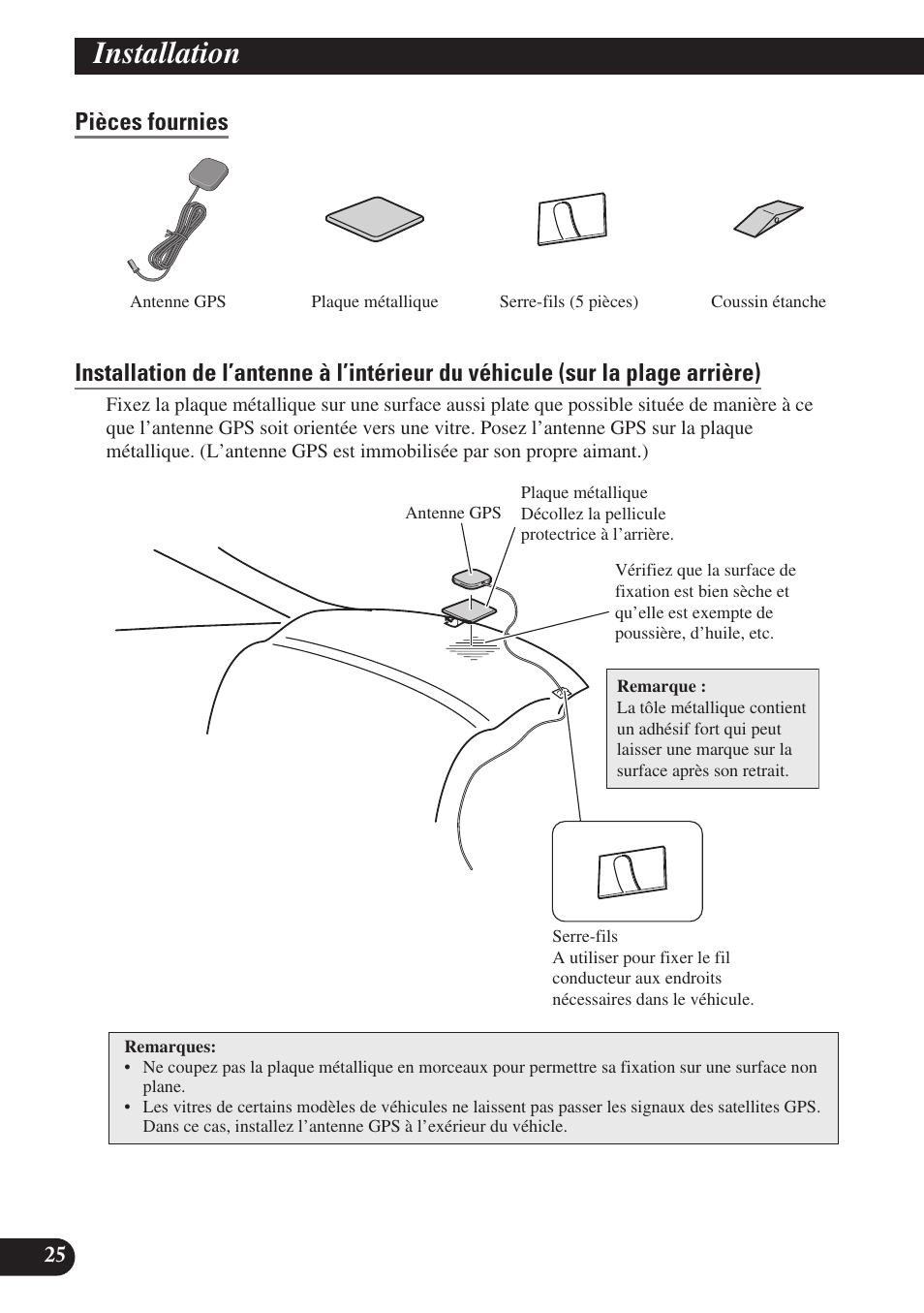Pièces fournies, Installation | Pioneer AVIC-D3 User Manual | Page 110 / 169
