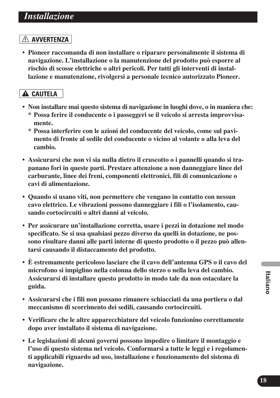 Installazione | Pioneer AVIC-D3 User Manual | Page 131 / 169