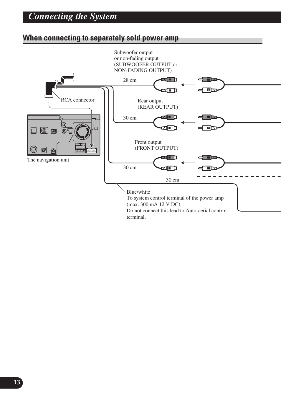 When connecting to separately sold power, Connecting the system, When connecting to separately sold power amp | Pioneer AVIC-D3 User Manual | Page 14 / 169