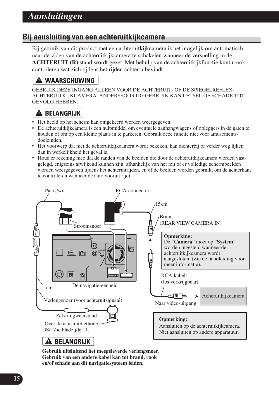 Bij aansluiting van een achteruitkijkcamera, Aansluitingen | Pioneer AVIC-D3 User Manual | Page 156 / 169
