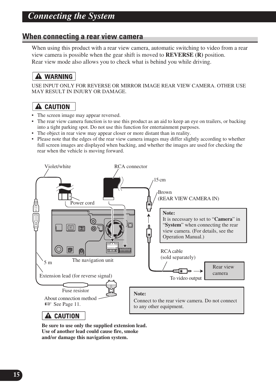 When connecting a rear view camera, Connecting the system | Pioneer AVIC-D3 User Manual | Page 16 / 169