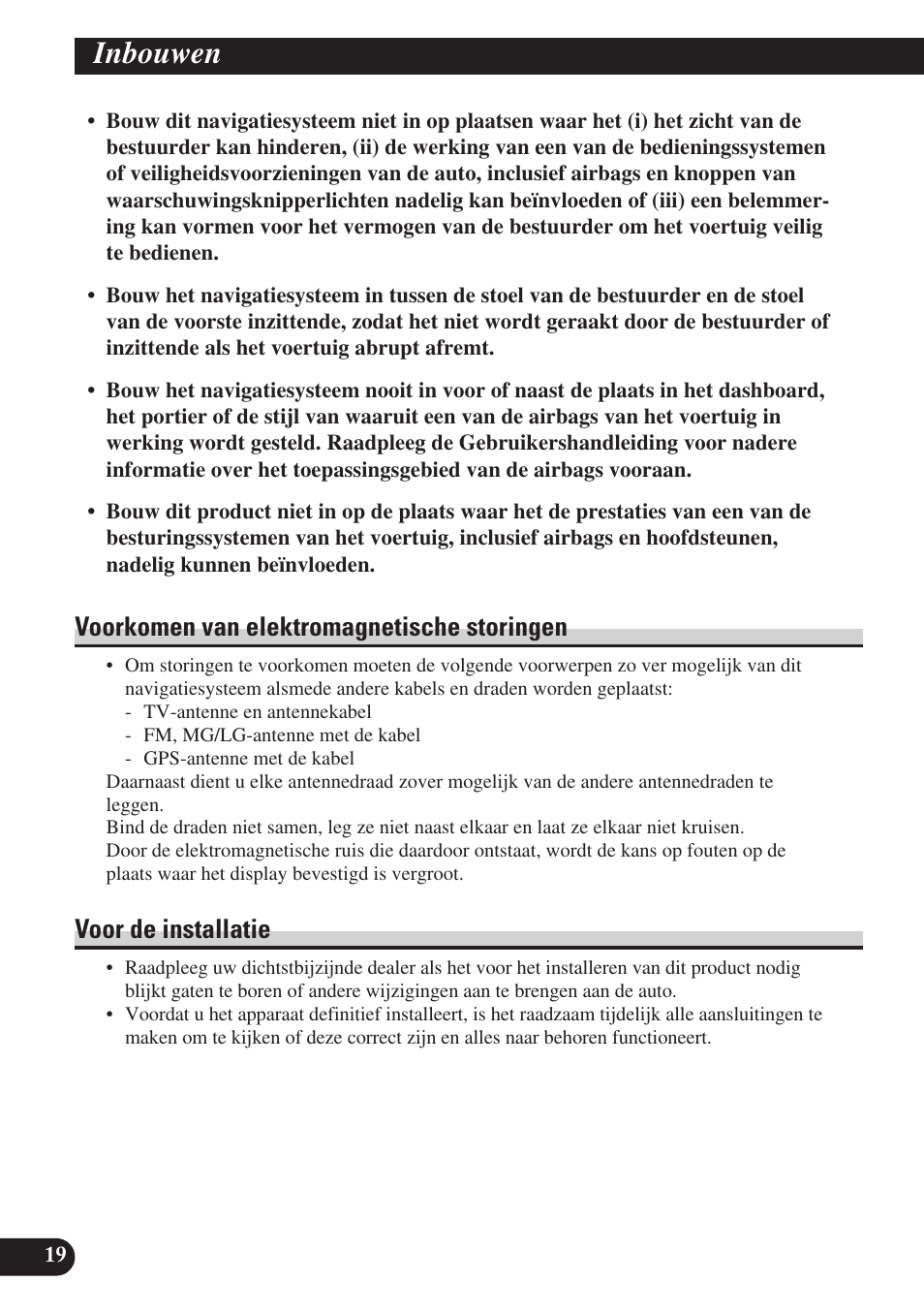 Voorkomen van elektromagnetische storingen, Voor de installatie, Inbouwen | Pioneer AVIC-D3 User Manual | Page 160 / 169