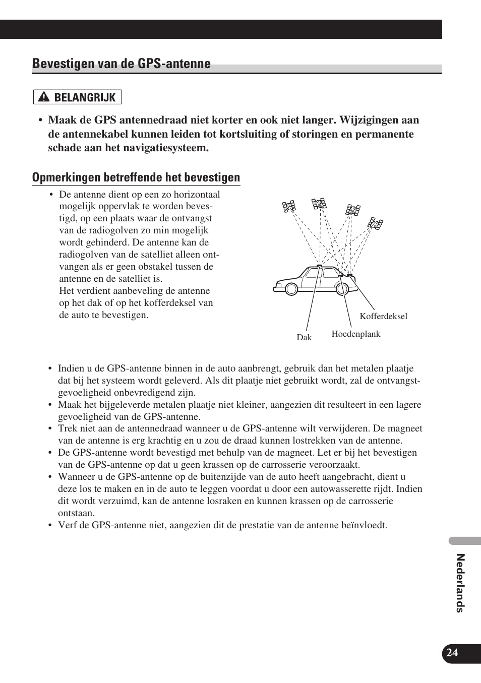 Bevestigen van de gps-antenne, Opmerkingen betreffende het bevestigen | Pioneer AVIC-D3 User Manual | Page 165 / 169