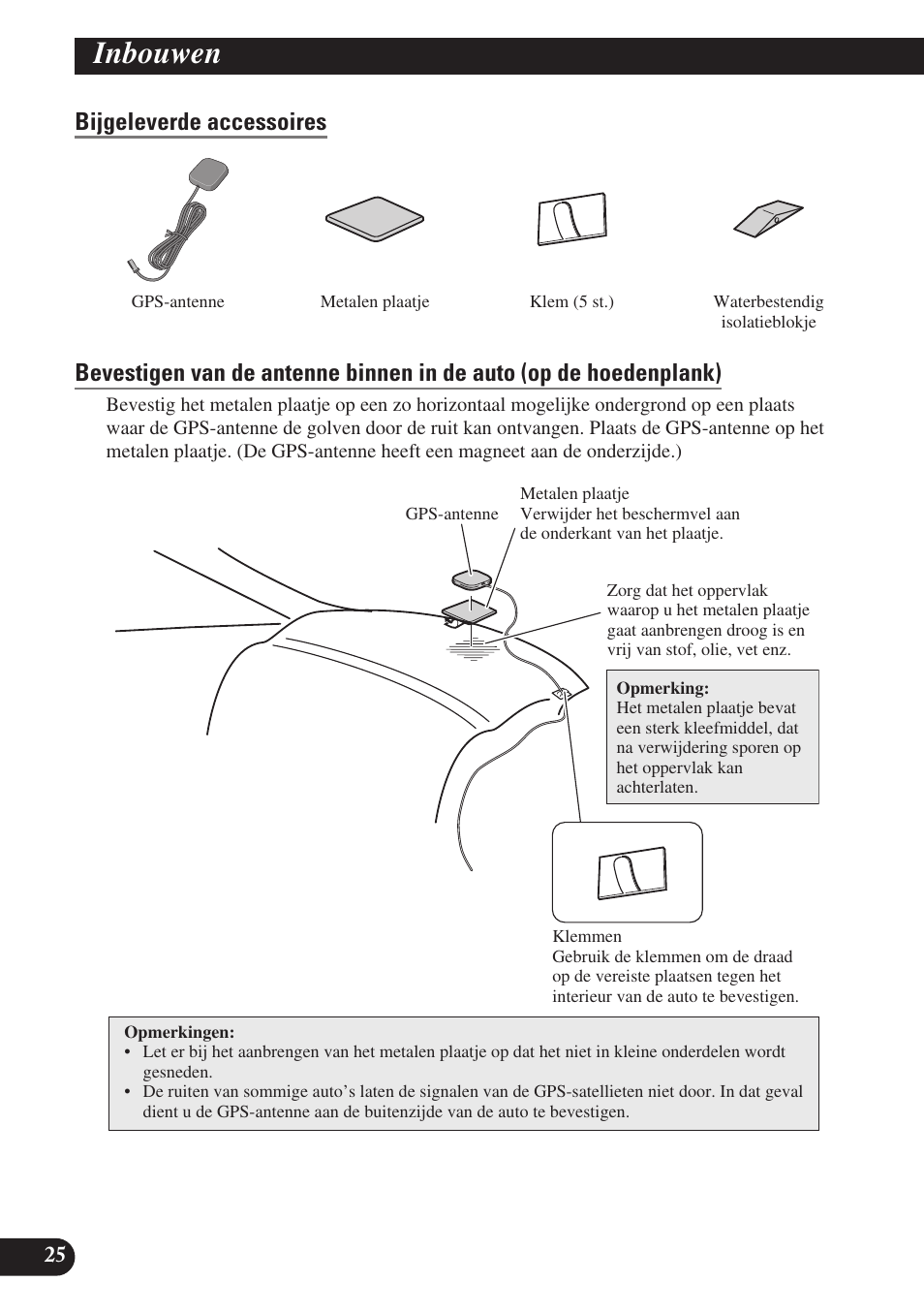Bijgeleverde accessoires, Inbouwen | Pioneer AVIC-D3 User Manual | Page 166 / 169