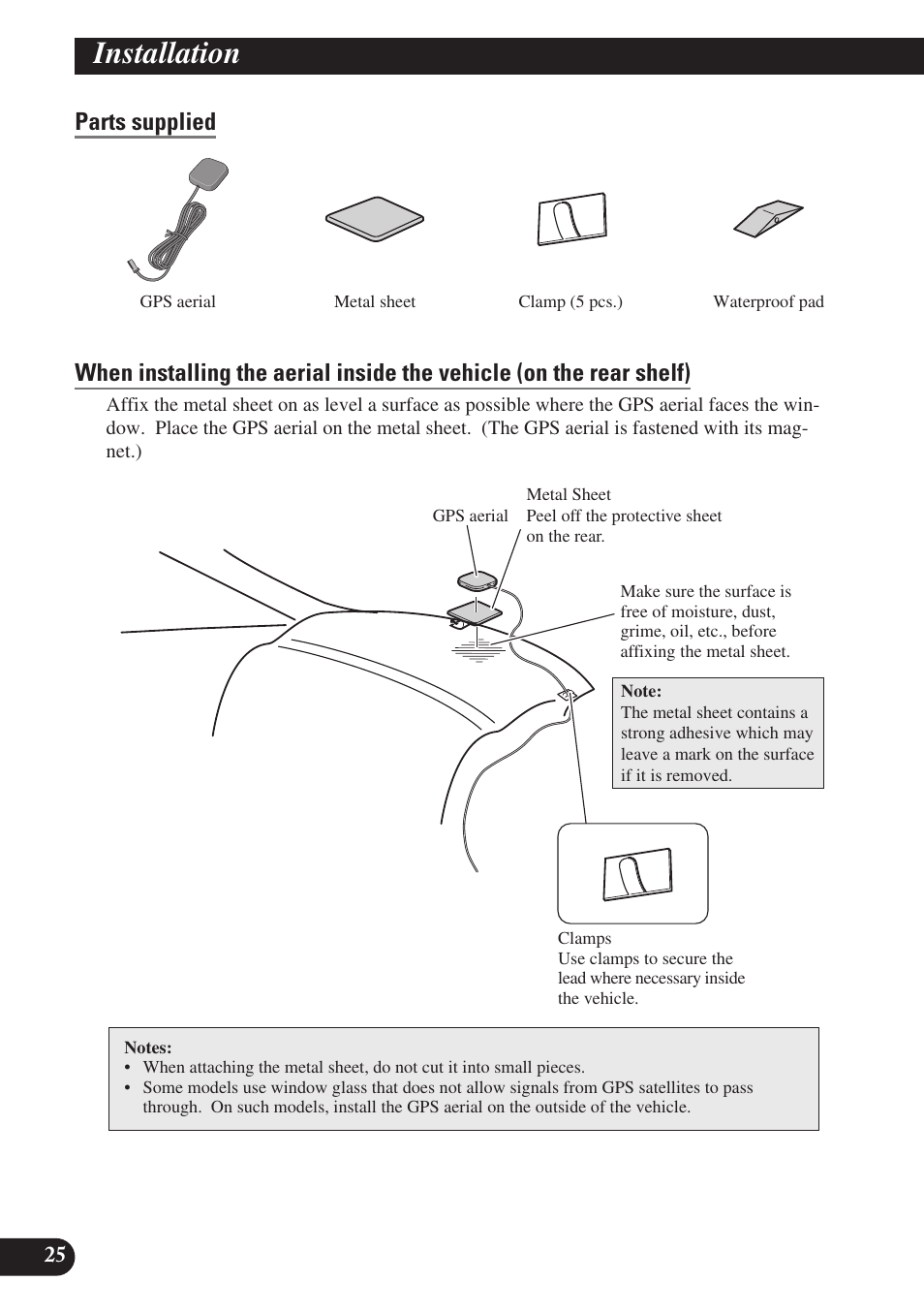 Parts supplied, Installation | Pioneer AVIC-D3 User Manual | Page 26 / 169