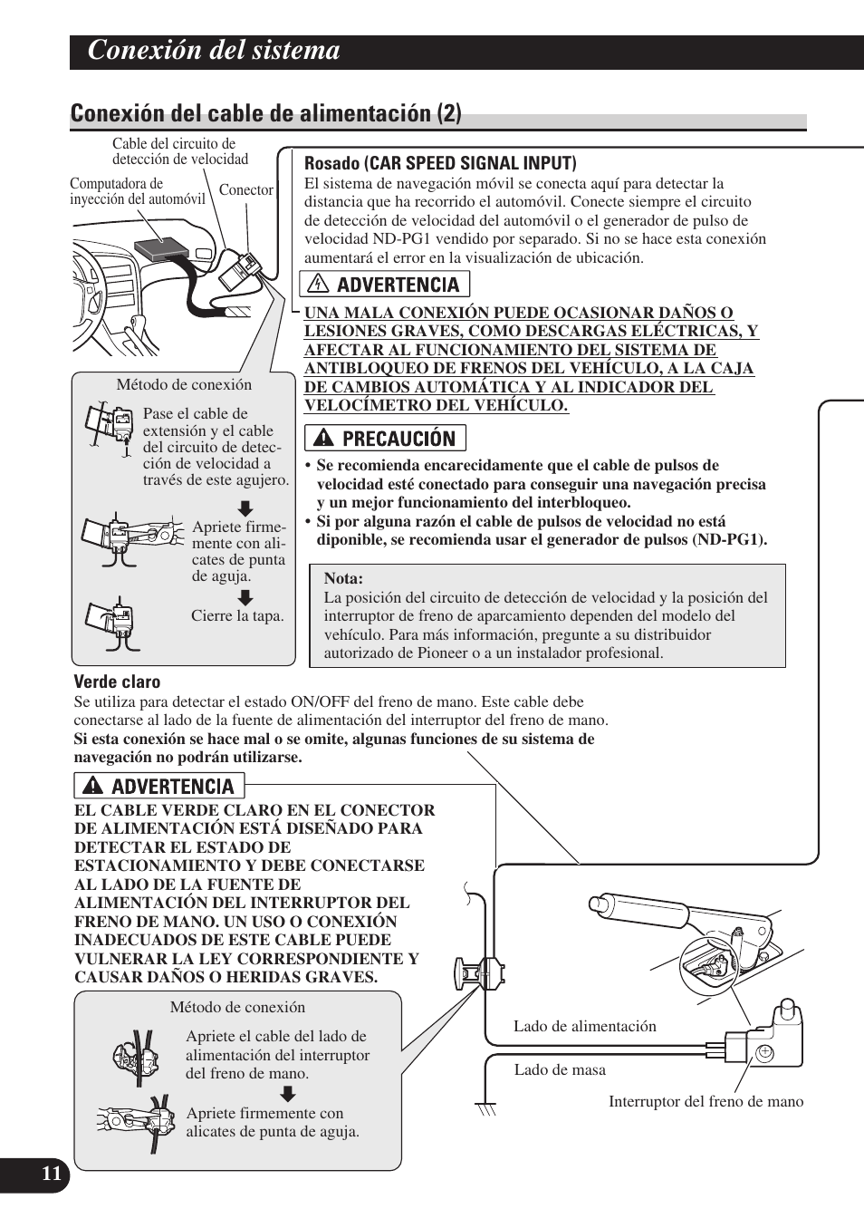 Conexión del cable de alimentación (2), Conexión del sistema | Pioneer AVIC-D3 User Manual | Page 40 / 169