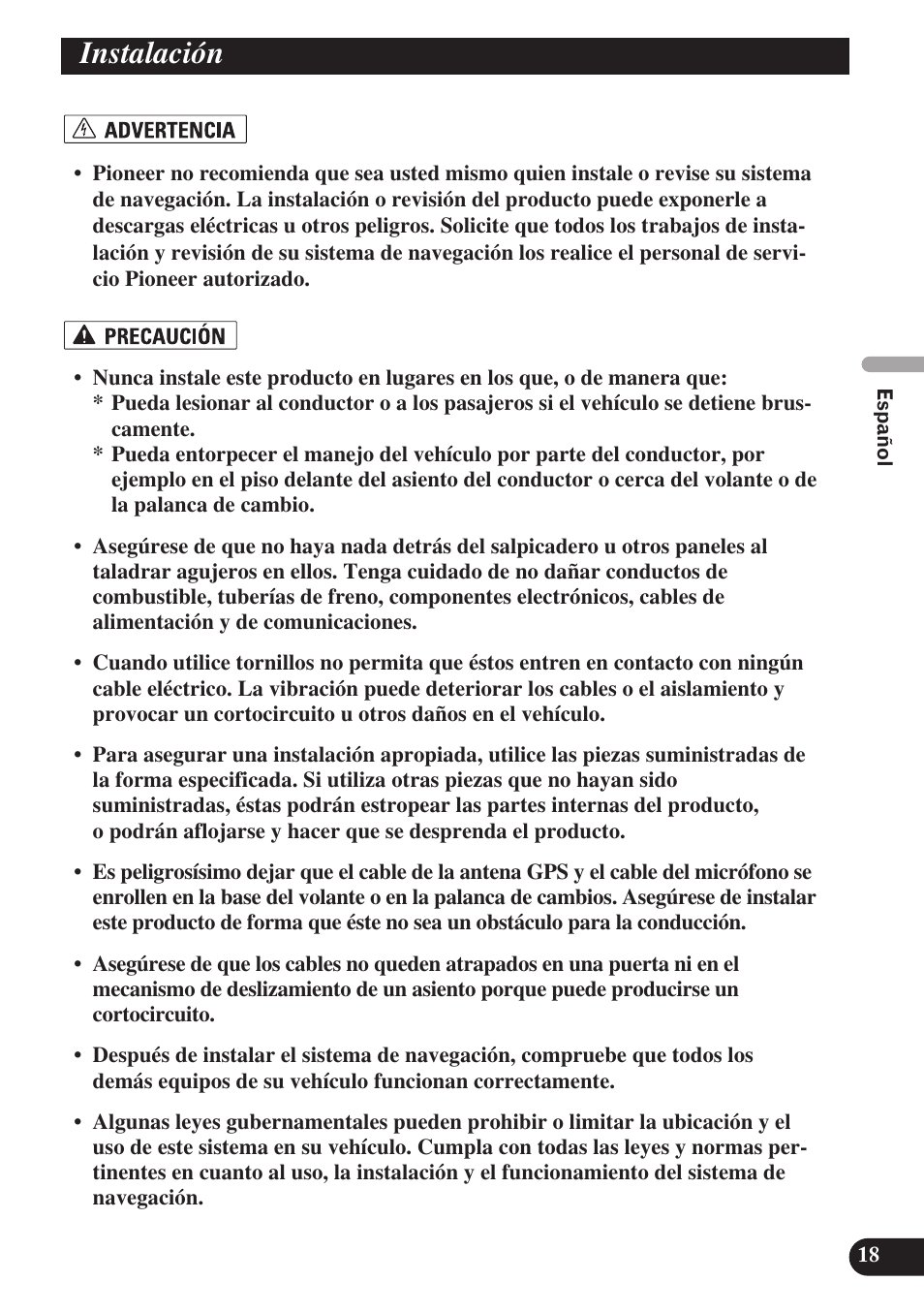 Instalación | Pioneer AVIC-D3 User Manual | Page 47 / 169