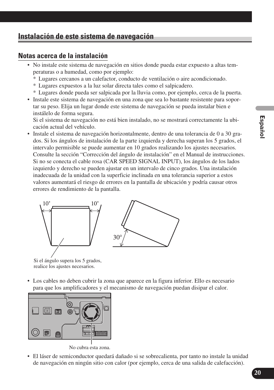 Instalación de este sistema de navegación, Notas acerca de la instalación | Pioneer AVIC-D3 User Manual | Page 49 / 169