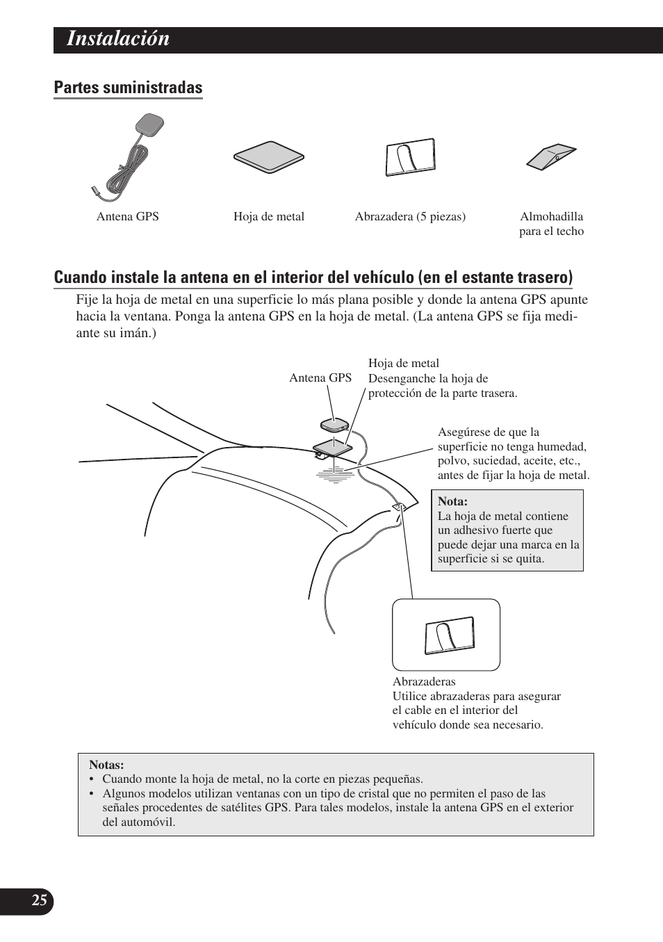 Partes suministradas, Instalación | Pioneer AVIC-D3 User Manual | Page 54 / 169