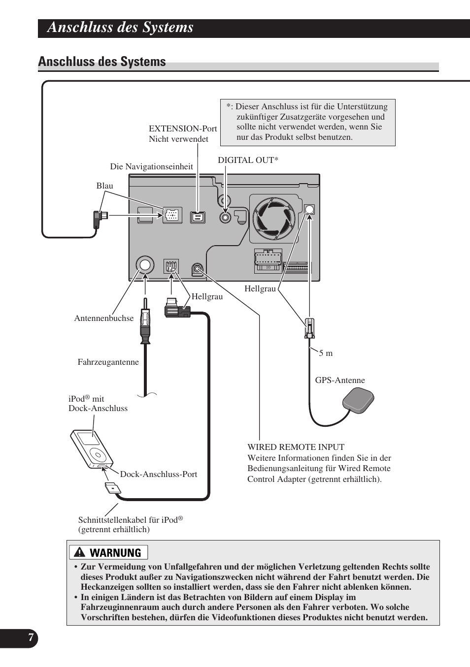 Anschluss des systems | Pioneer AVIC-D3 User Manual | Page 64 / 169