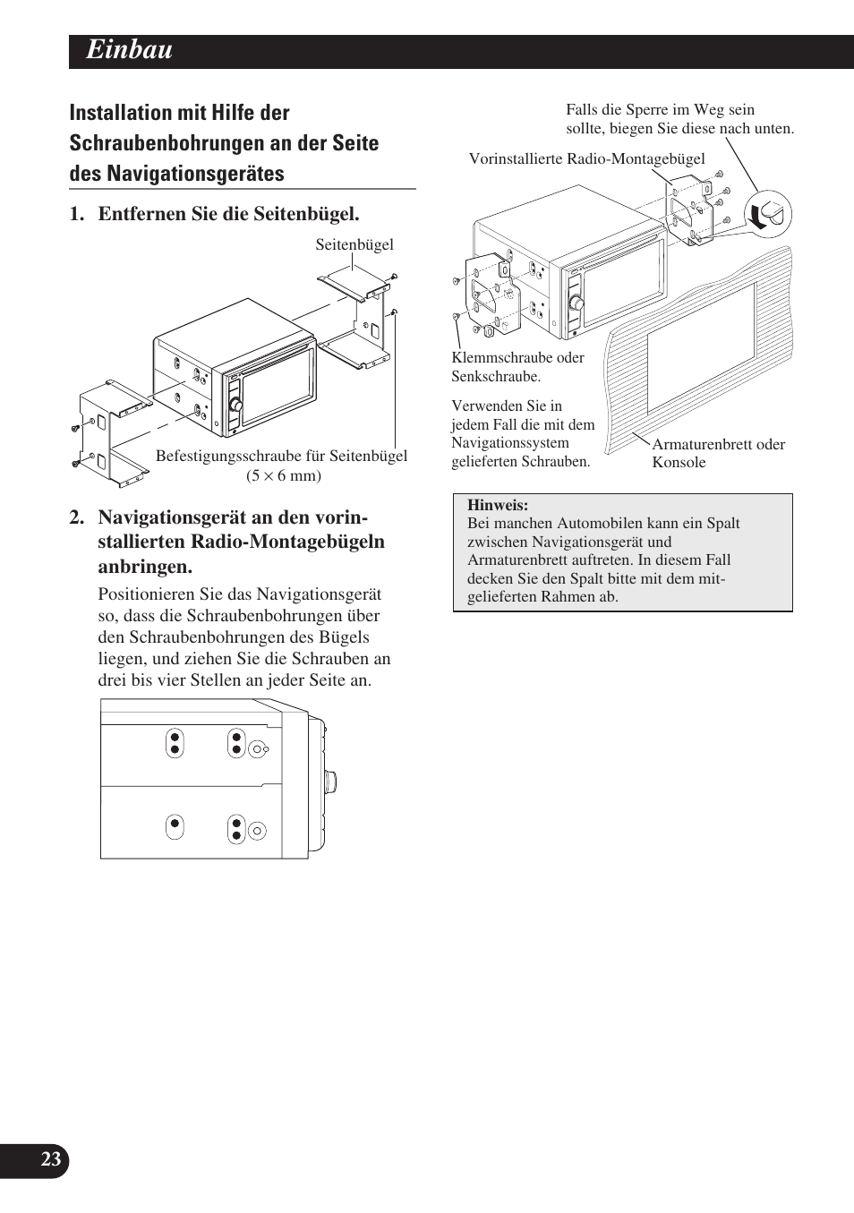 Einbau | Pioneer AVIC-D3 User Manual | Page 80 / 169