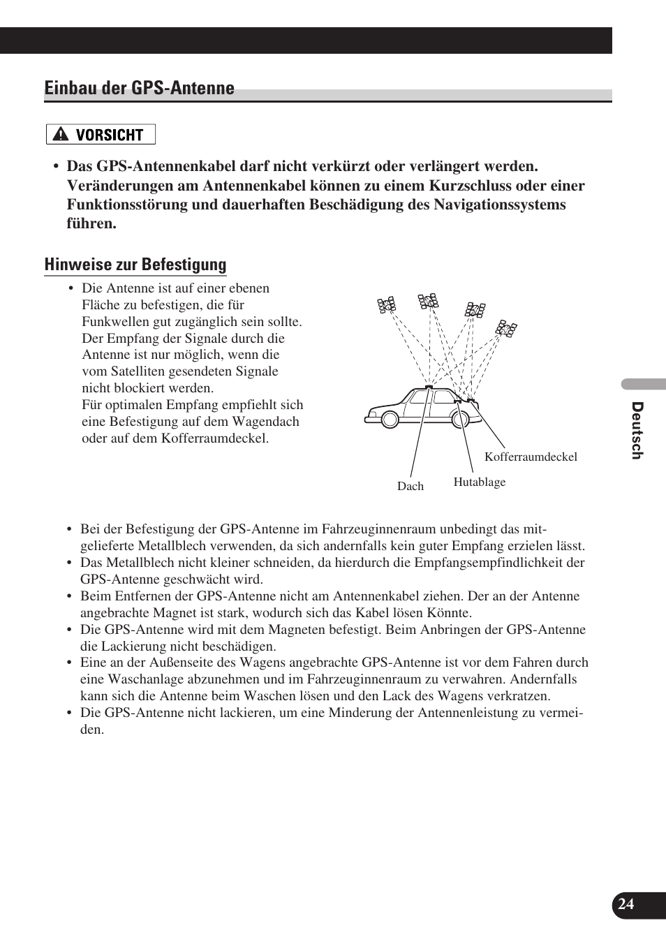 Einbau der gps-antenne, Hinweise zur befestigung | Pioneer AVIC-D3 User Manual | Page 81 / 169