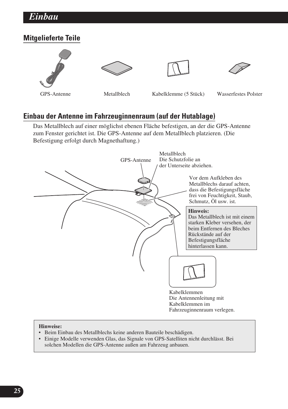 Mitgelieferte teile, Einbau | Pioneer AVIC-D3 User Manual | Page 82 / 169