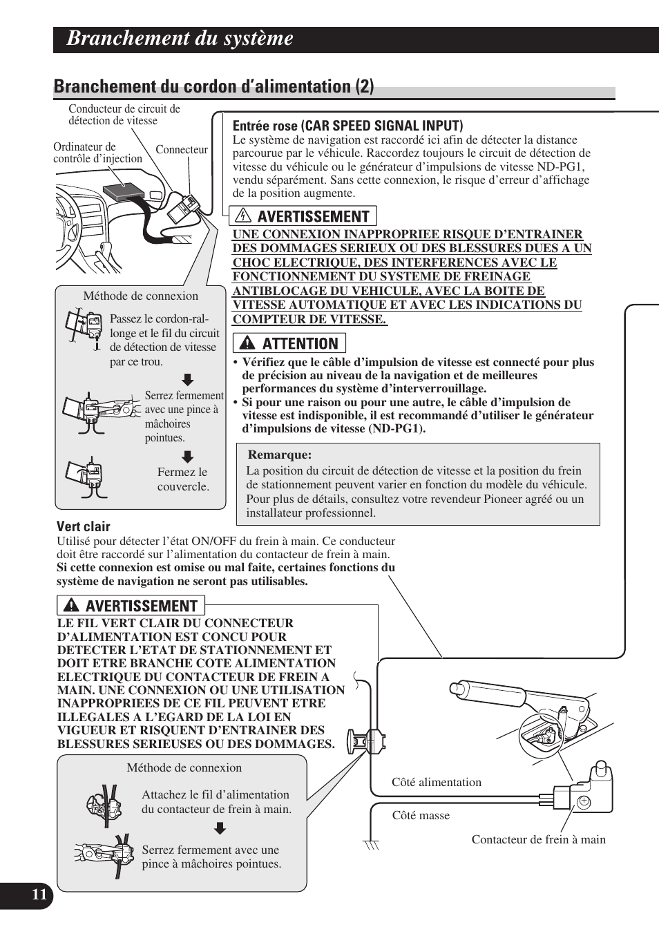 Branchement du cordon d’alimentation (2), Branchement du système | Pioneer AVIC-D3 User Manual | Page 96 / 169
