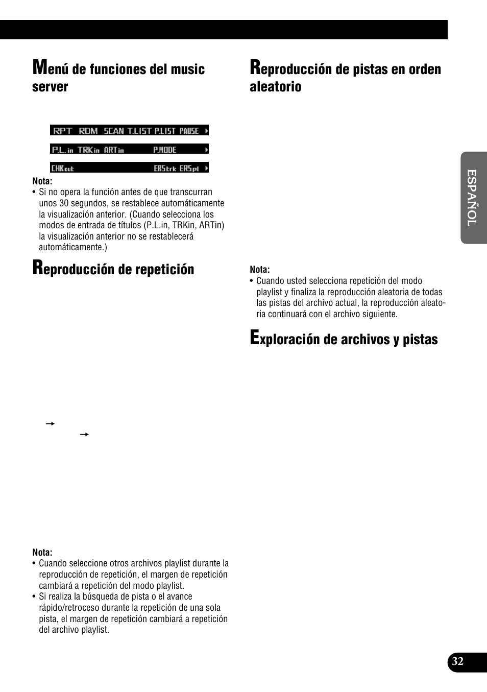 Enú de funciones del music server, Eproducción de repetición, Eproducción de pistas en orden aleatorio | Xploración de archivos y pistas | Pioneer DEH-P900HDD User Manual | Page 109 / 156