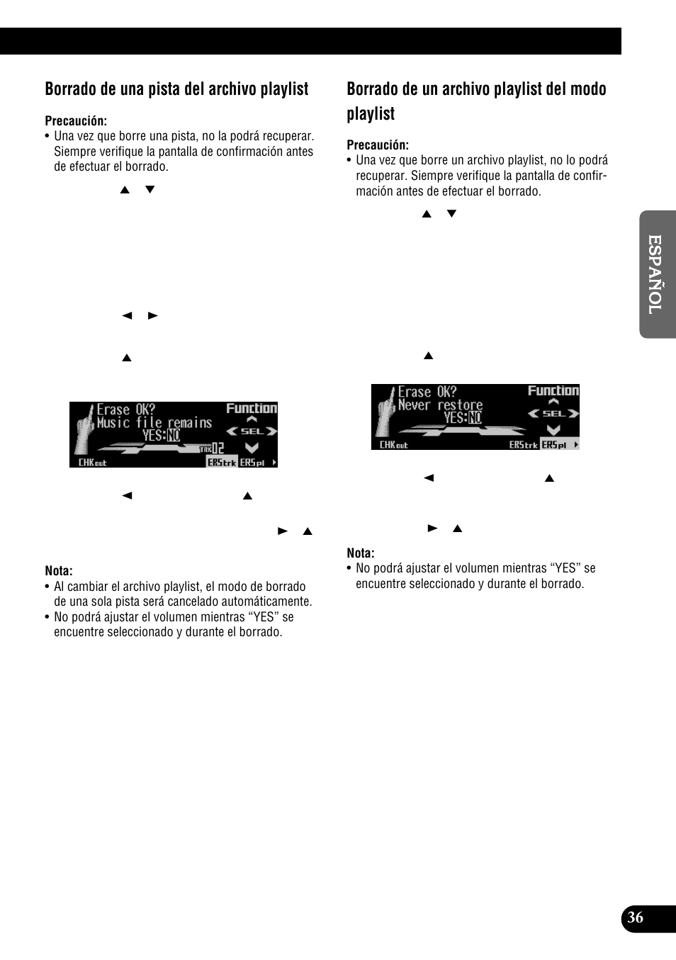 Borrado de una pista del archivo playlist, Borrado de un archivo playlist del modo playlist | Pioneer DEH-P900HDD User Manual | Page 113 / 156