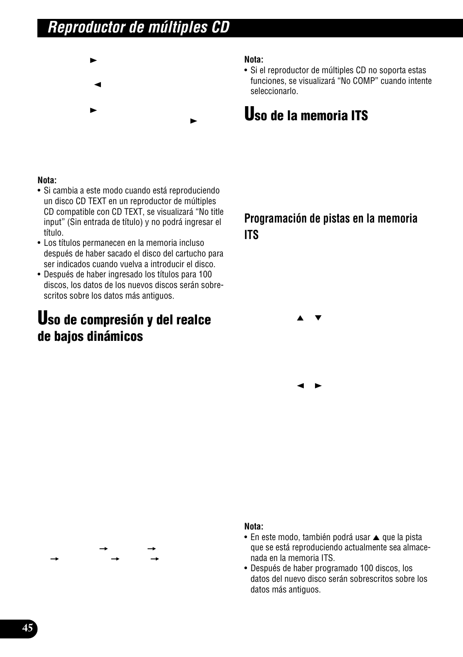 Uso de compresión y del realce de bajos, Dinámicos, Uso de la memoria its | Reproductor de múltiples cd, So de compresión y del realce de bajos dinámicos | Pioneer DEH-P900HDD User Manual | Page 122 / 156