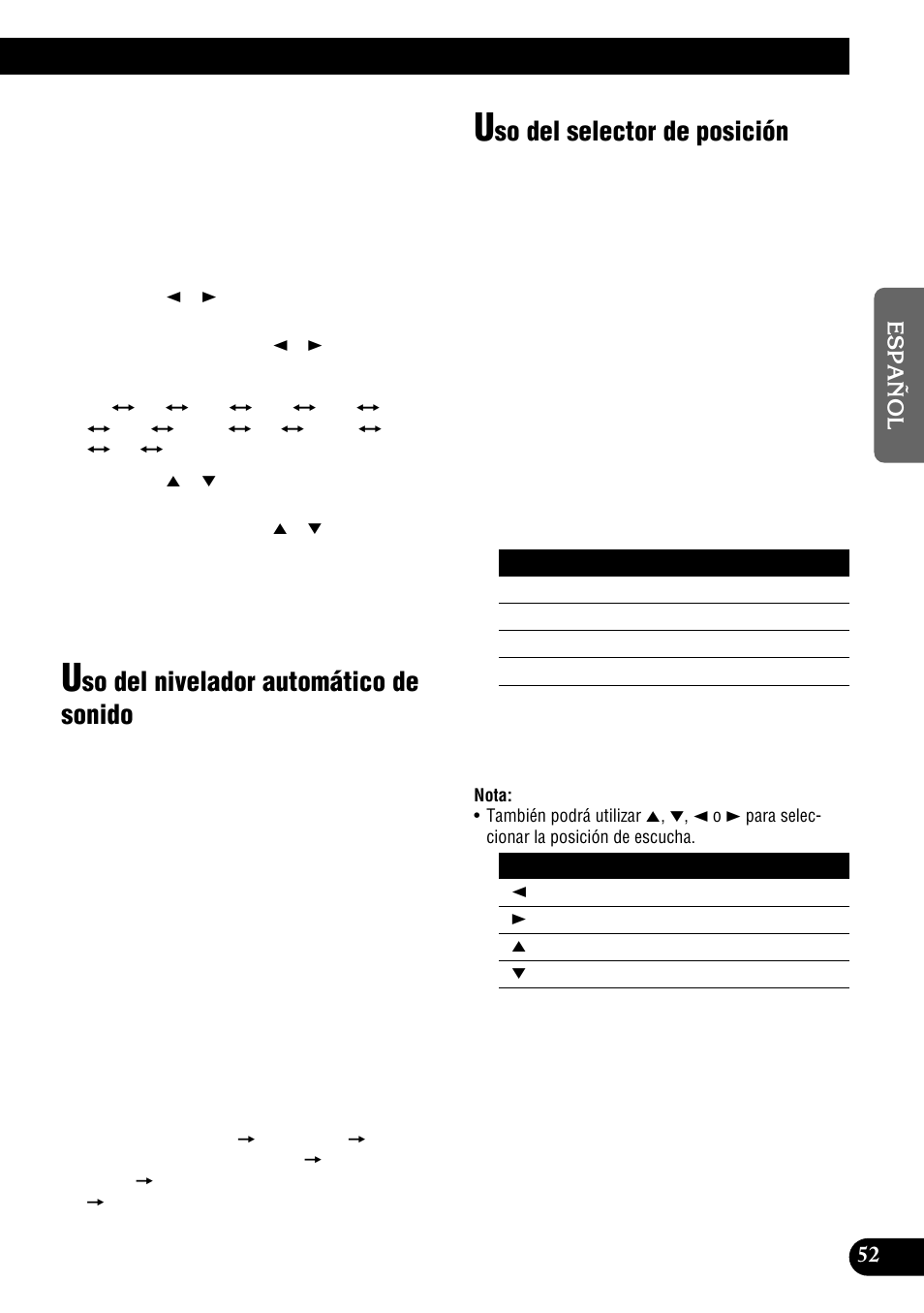 So del nivelador automático de sonido, So del selector de posición | Pioneer DEH-P900HDD User Manual | Page 129 / 156