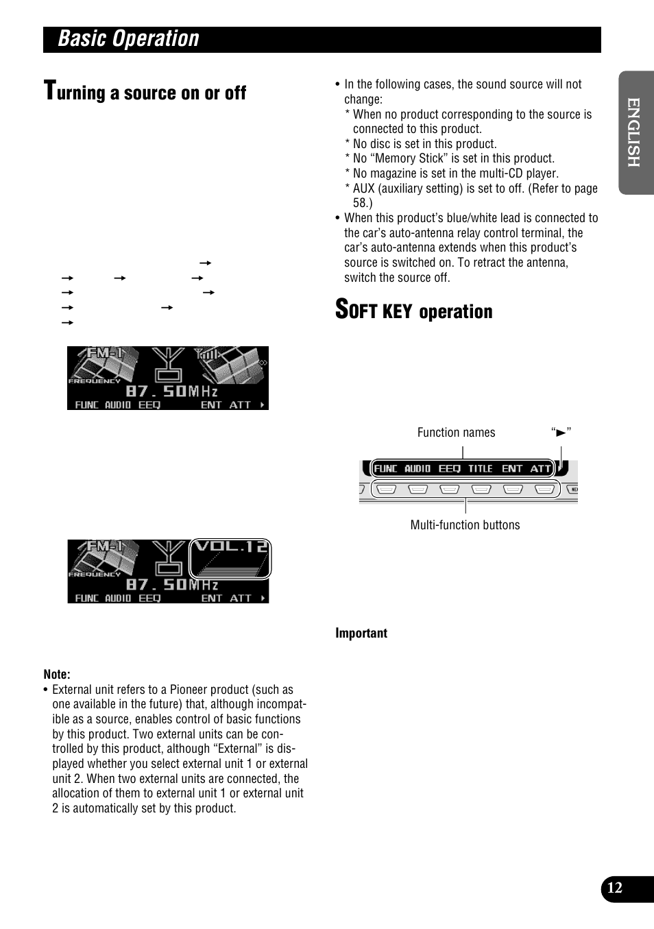 Basic operation, Turning a source on or off soft key operation, Urning a source on or off | Oft key operation | Pioneer DEH-P900HDD User Manual | Page 13 / 156