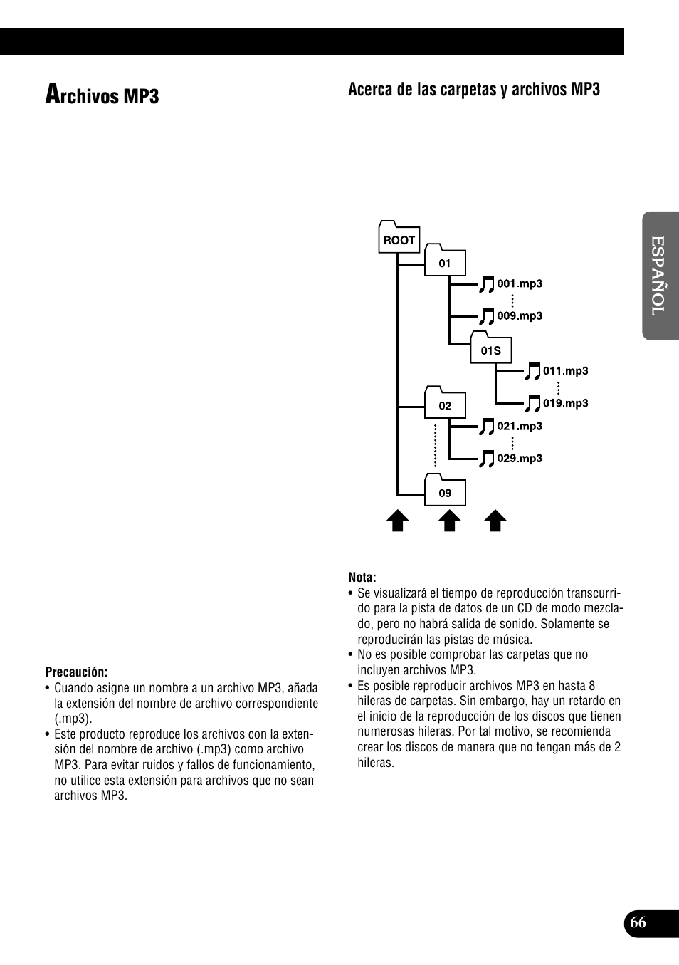 Archivos mp3, Rchivos mp3, Acerca de las carpetas y archivos mp3 | Pioneer DEH-P900HDD User Manual | Page 143 / 156