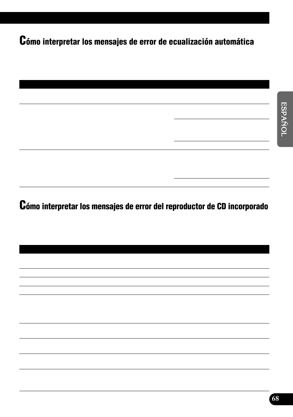 Cómo interpretar los mensajes de error de, Ecualización automática, Cómo interpretar los mensajes de error del | Reproductor de cd incorporado | Pioneer DEH-P900HDD User Manual | Page 145 / 156