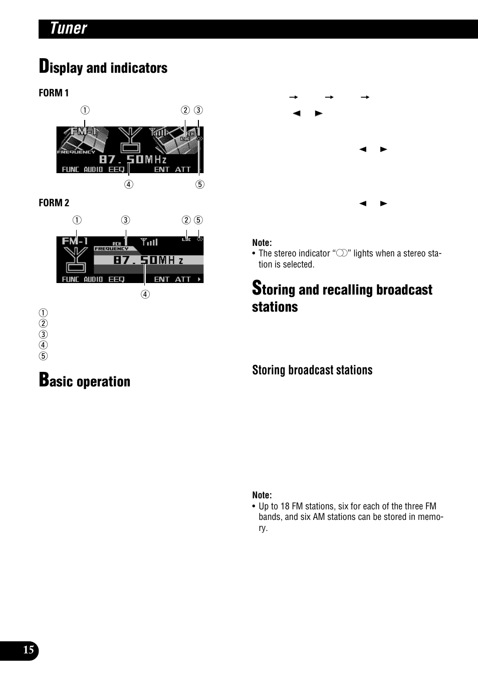 Tuner, Isplay and indicators, Asic operation | Toring and recalling broadcast stations, Storing broadcast stations | Pioneer DEH-P900HDD User Manual | Page 16 / 156