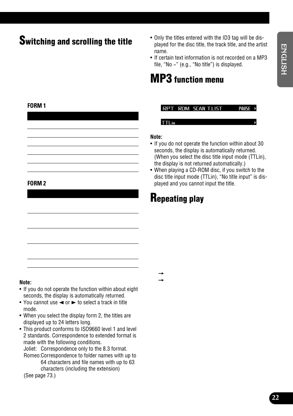 Witching and scrolling the title, Function menu, Epeating play | Pioneer DEH-P900HDD User Manual | Page 23 / 156