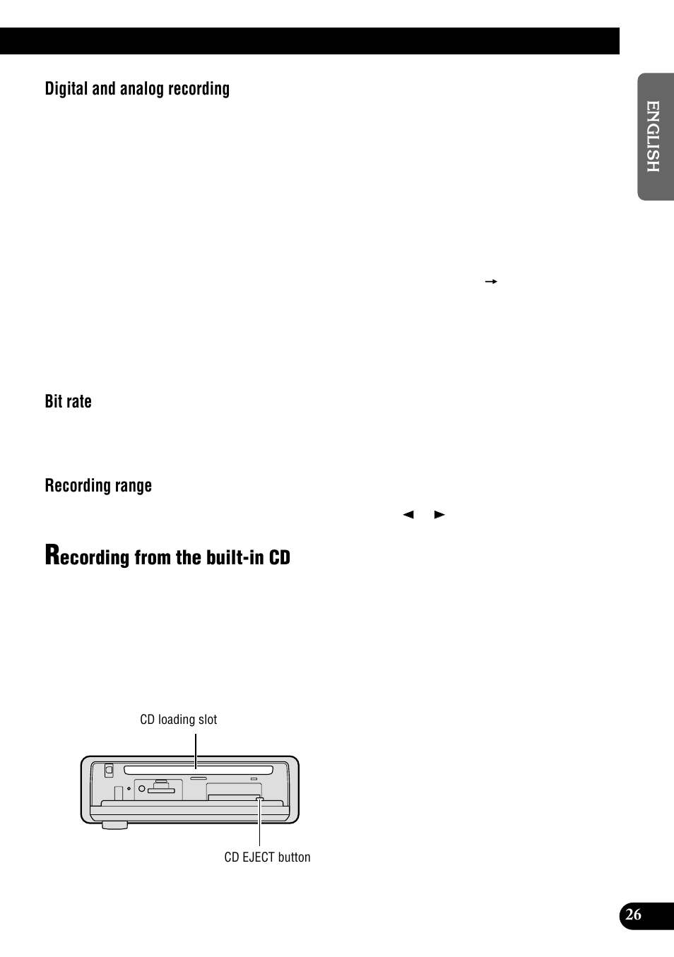 Recording from the built-in cd, Ecording from the built-in cd, Digital and analog recording | Bit rate, Recording range | Pioneer DEH-P900HDD User Manual | Page 27 / 156