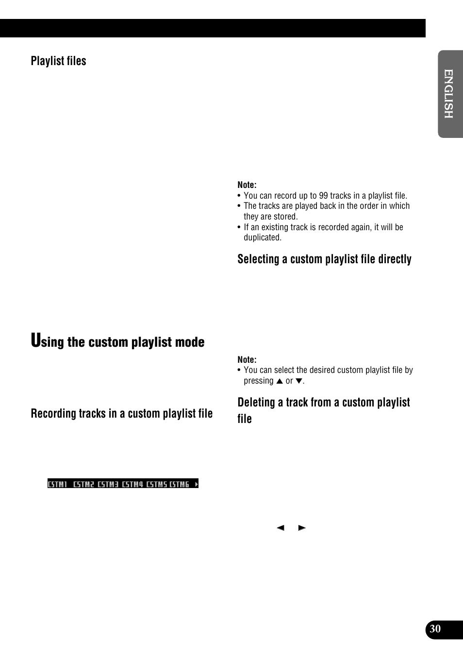 Using the custom playlist mode, Sing the custom playlist mode, Playlist files | Recording tracks in a custom playlist file, Selecting a custom playlist file directly, Deleting a track from a custom playlist file | Pioneer DEH-P900HDD User Manual | Page 31 / 156