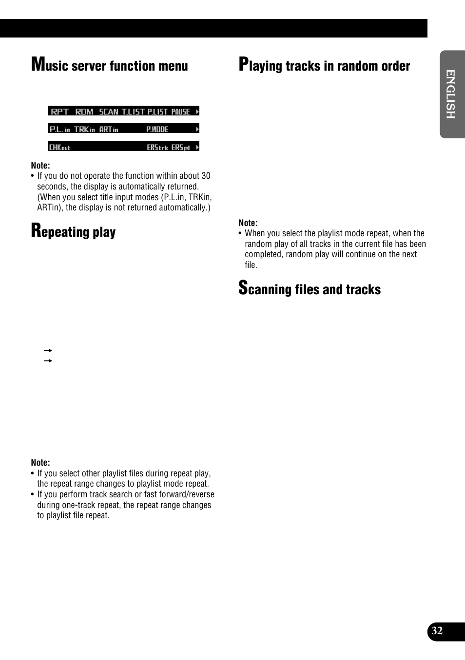 Usic server function menu, Epeating play, Laying tracks in random order | Canning files and tracks | Pioneer DEH-P900HDD User Manual | Page 33 / 156