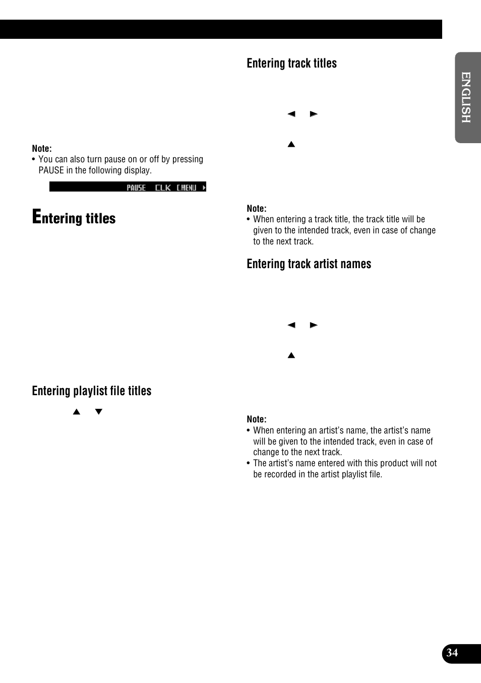 Entering titles, Ntering titles, Entering playlist file titles | Entering track titles, Entering track artist names | Pioneer DEH-P900HDD User Manual | Page 35 / 156